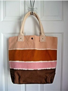 J. Crew Pink Brown Canvas Stripe Tote Bag - Very Sturdy THICK Canvas